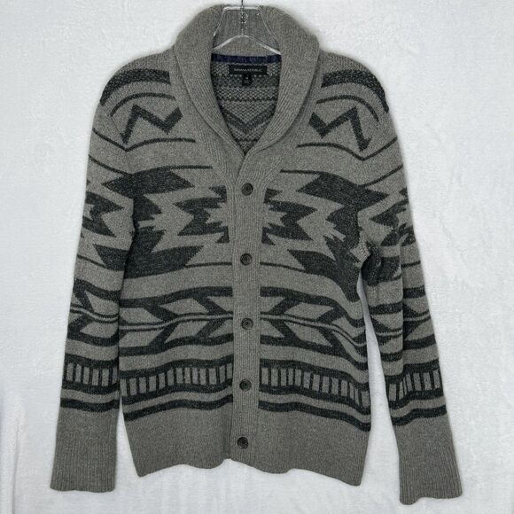 Banana Republic Men's M Wool Button Front Shawl Collar Cardigan Sweater Tribal - Picture 2 of 16